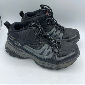 Skechers Mens Black Steel Toe Boots Size 7 Leather Slip Resistant